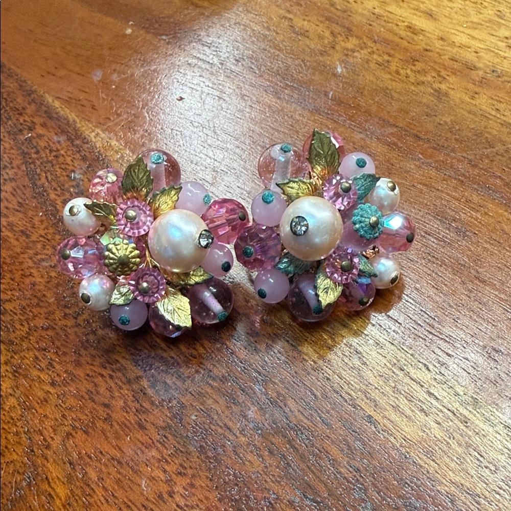 Vintage Coro Pink Floral Clip-On Earrings